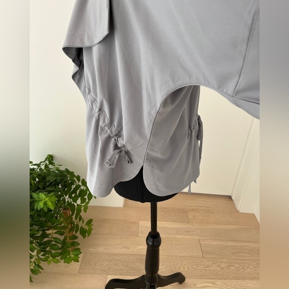 EVERSASSY Grey Short Jacket Shawl Collar Ruching Tie Back Contemporary Neutral - Picture 7 of 13